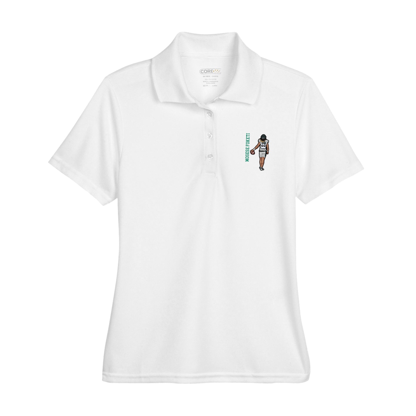 Womens Performance Polo — Name Vertical in White