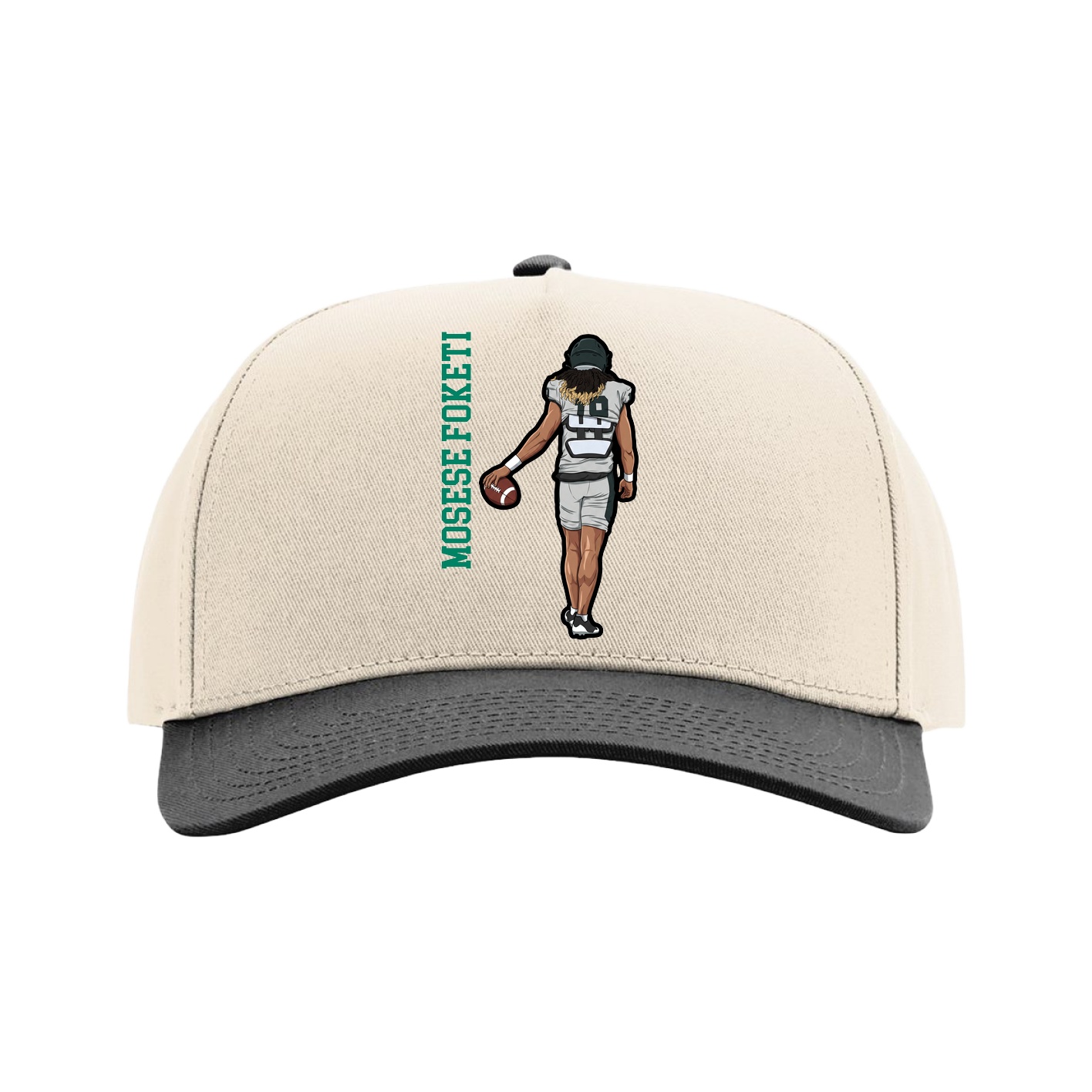 Full Fabric Five-Panel Champ Cap — Name Vertical in Cream/Black