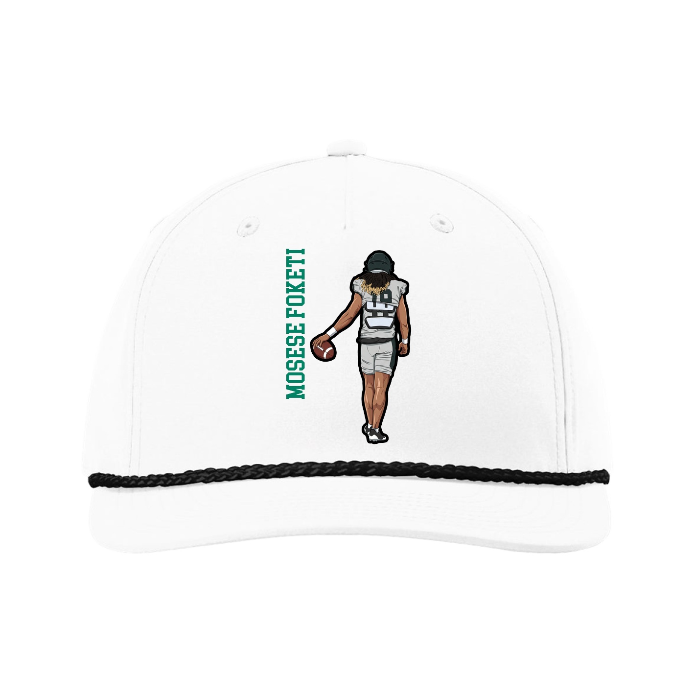 Five-Panel Classic Rope Cap — Name Vertical in White