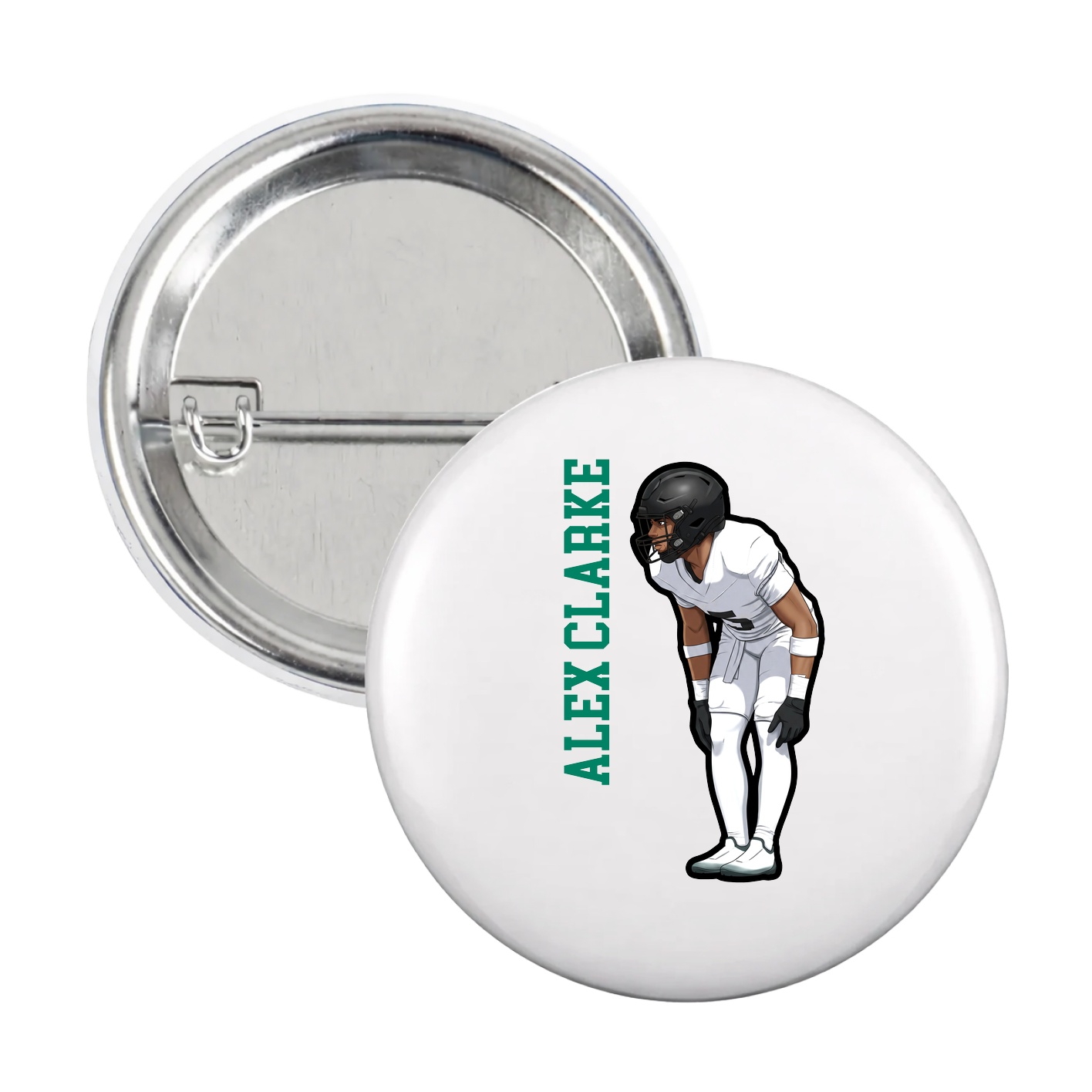 Game Day Button — Name Vertical in White
