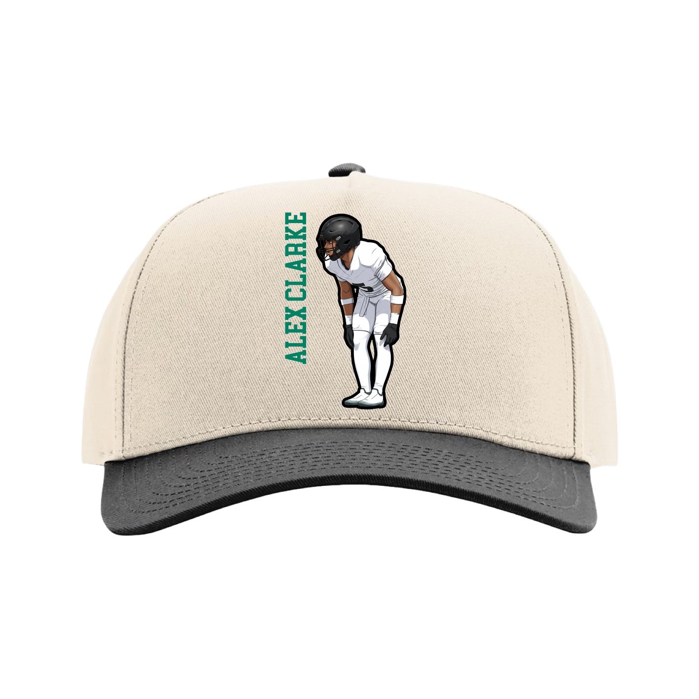Full Fabric Five-Panel Champ Cap — Name Vertical in Cream/Black
