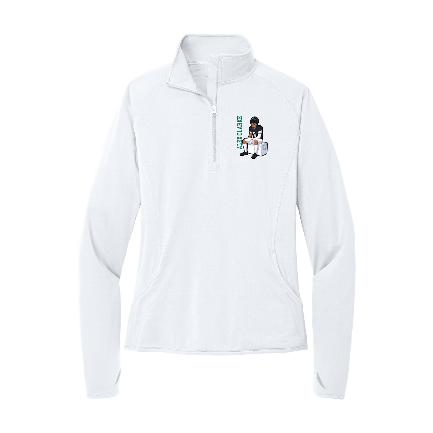 Women's Q-Zip Pullover — Name Vertical in White