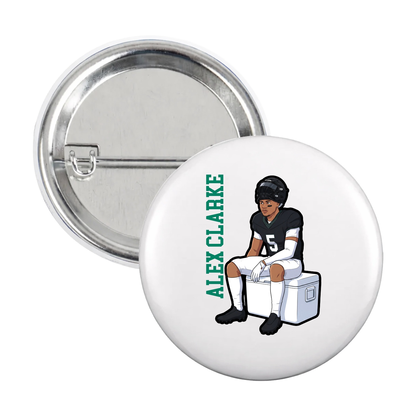 Game Day Button — Name Vertical in White