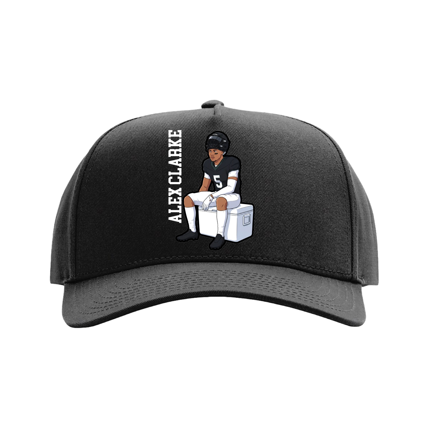 Full Fabric Five-Panel Champ Cap — Name Vertical in Black