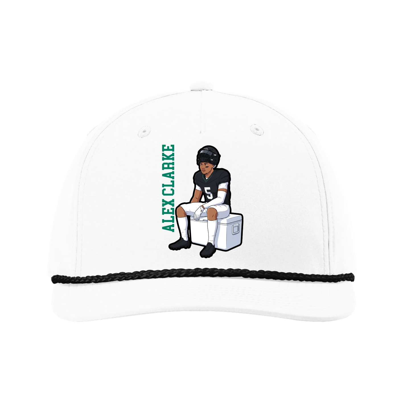 Five-Panel Classic Rope Cap — Name Vertical in White