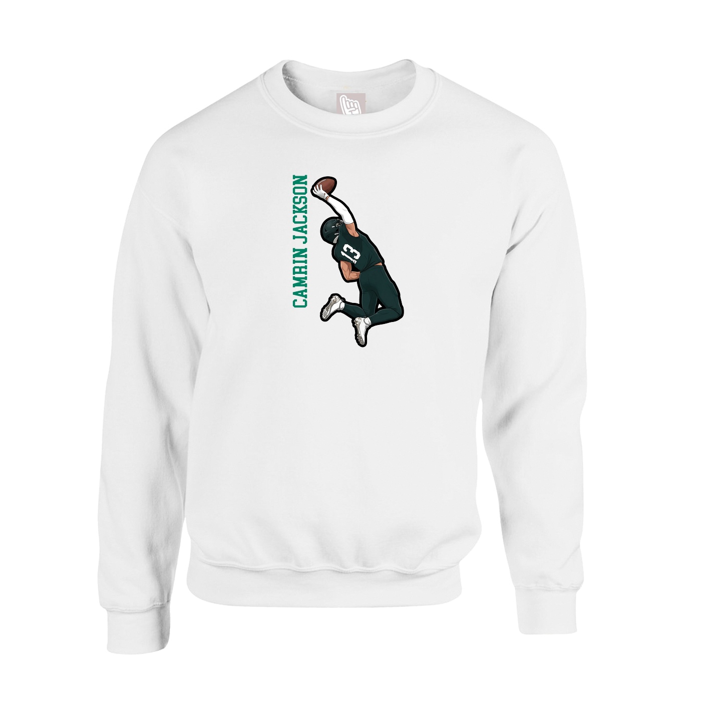 Fleece Crew — Name Vertical in White