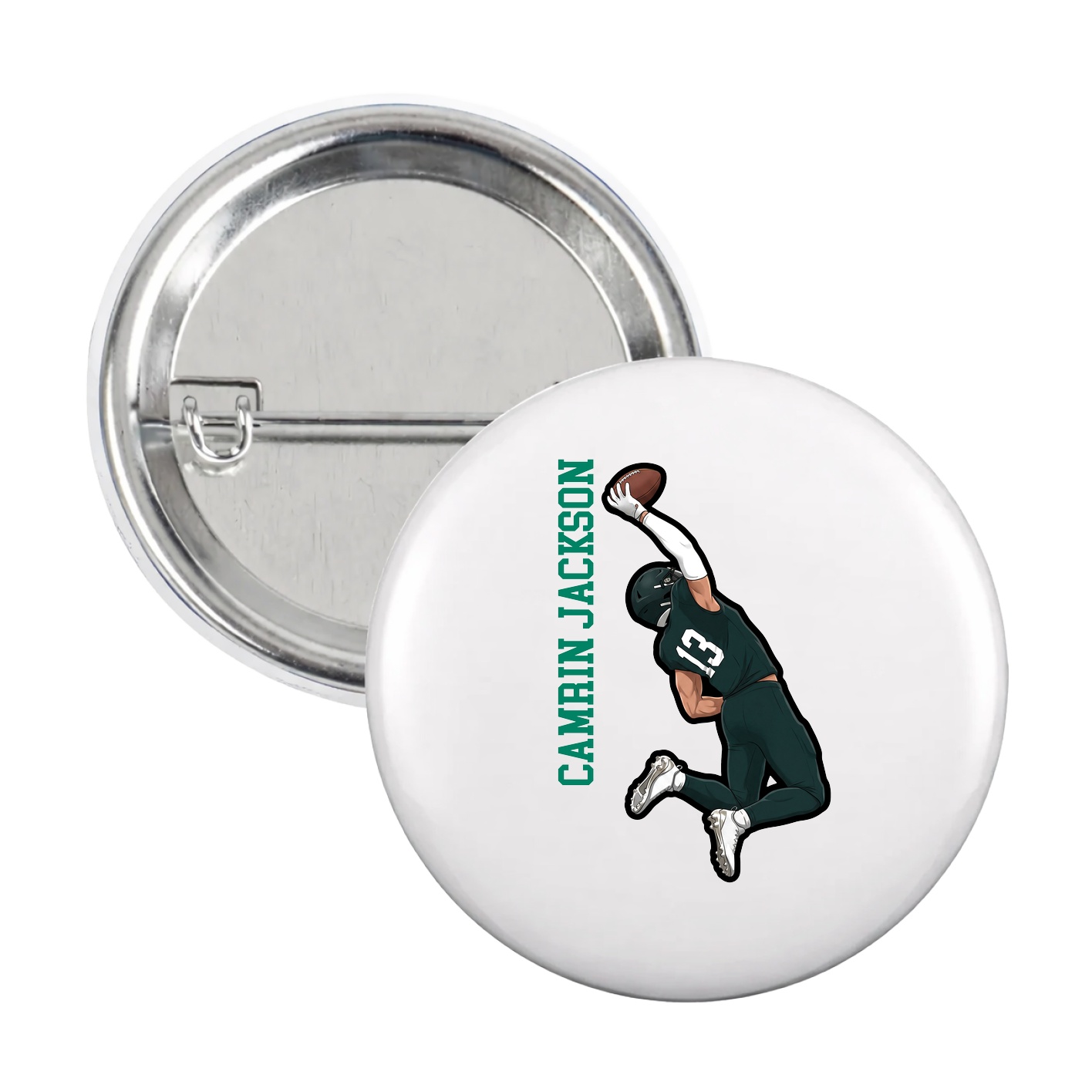 Game Day Button — Name Vertical in White