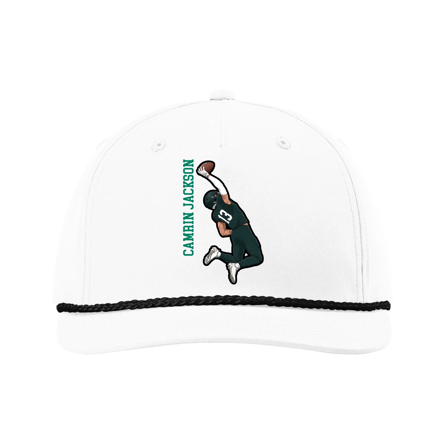 Five-Panel Classic Rope Cap — Name Vertical in White
