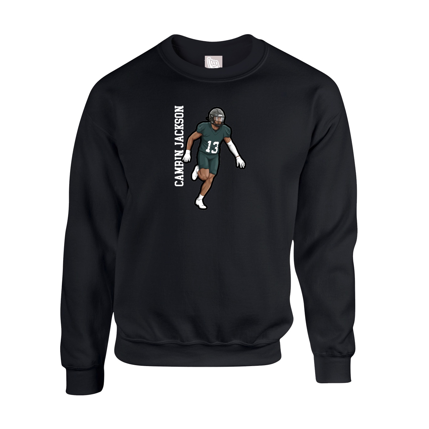 Fleece Crew — Name Vertical in Black
