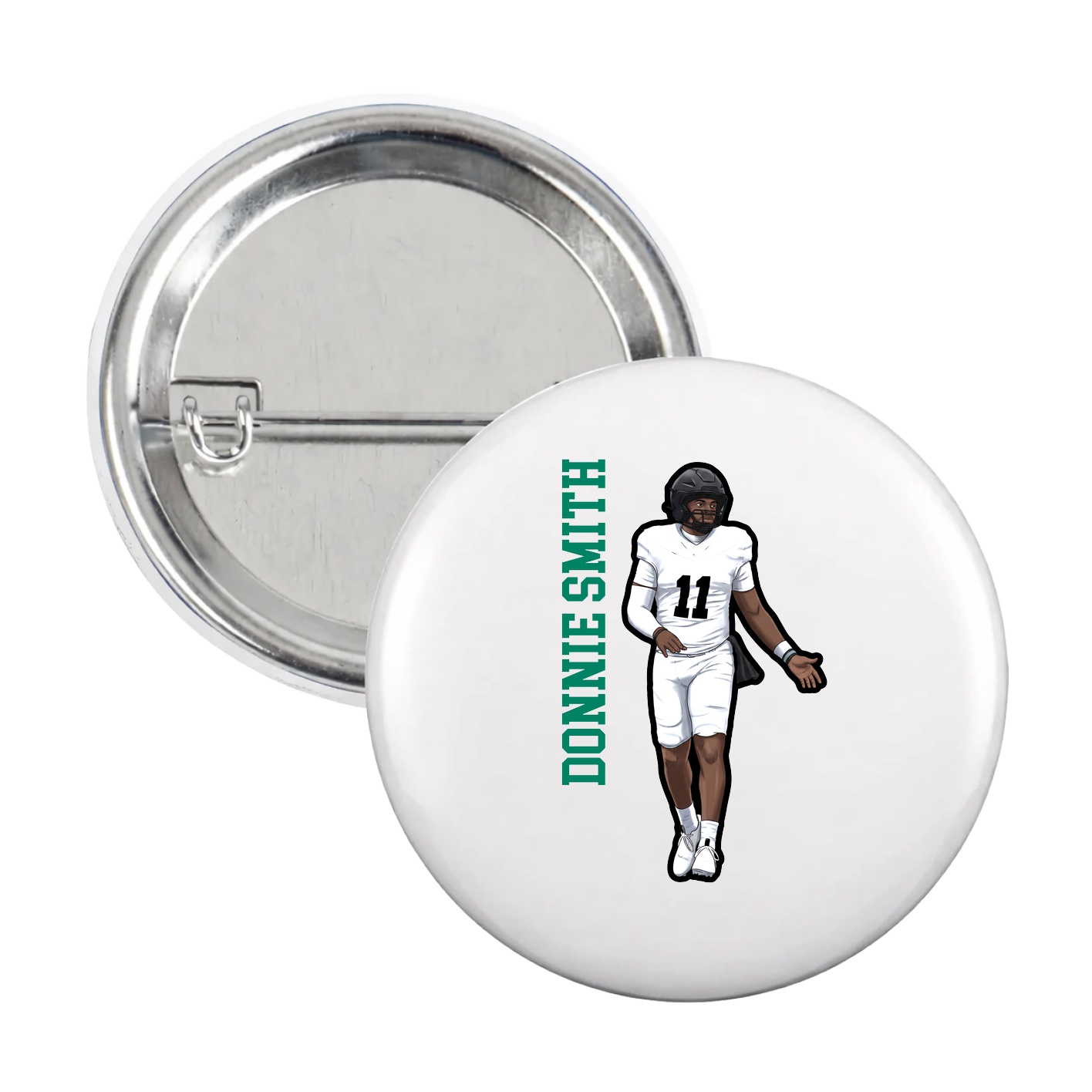 Game Day Button — Name Vertical in White