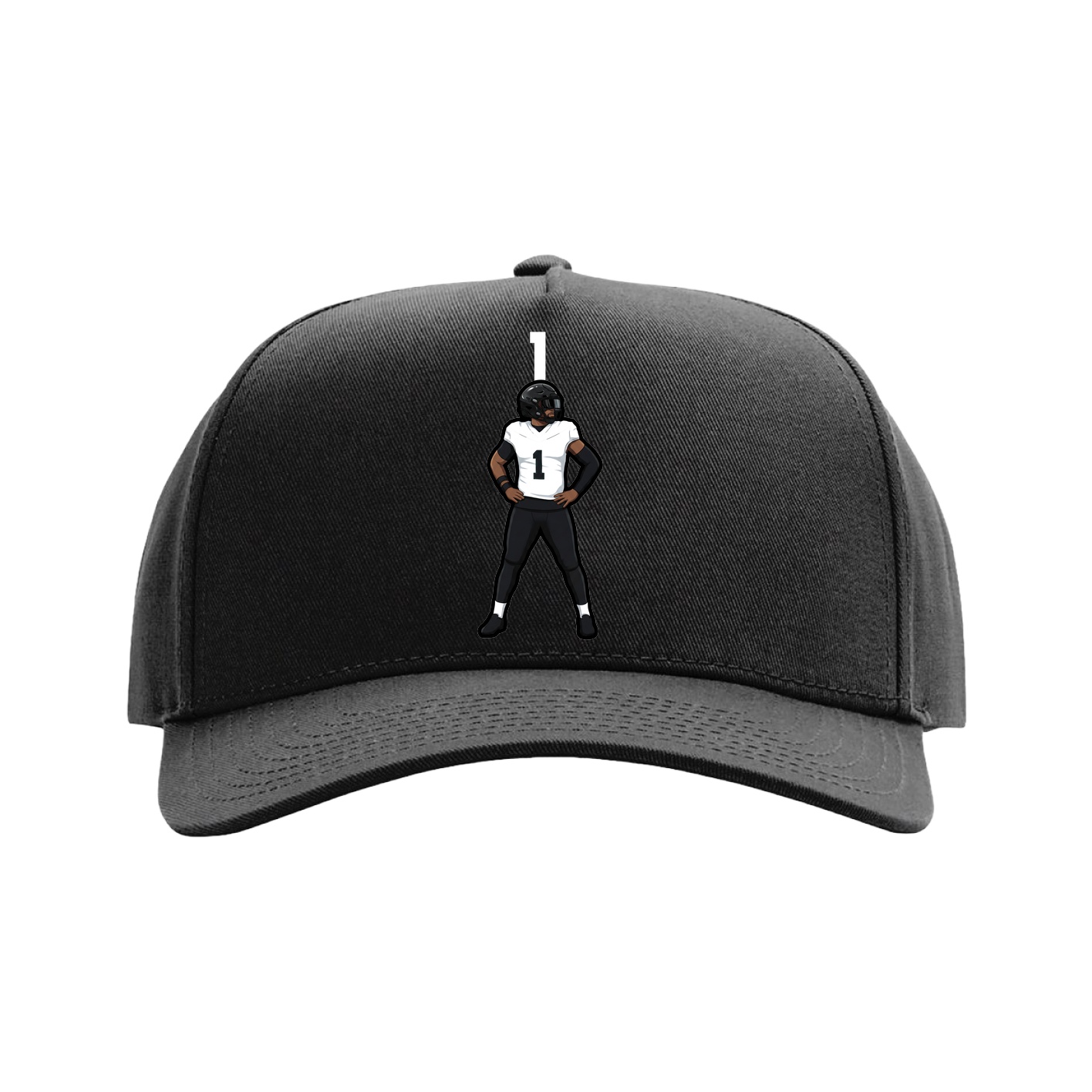 Full Fabric Five-Panel Champ Cap — Number Top in Black