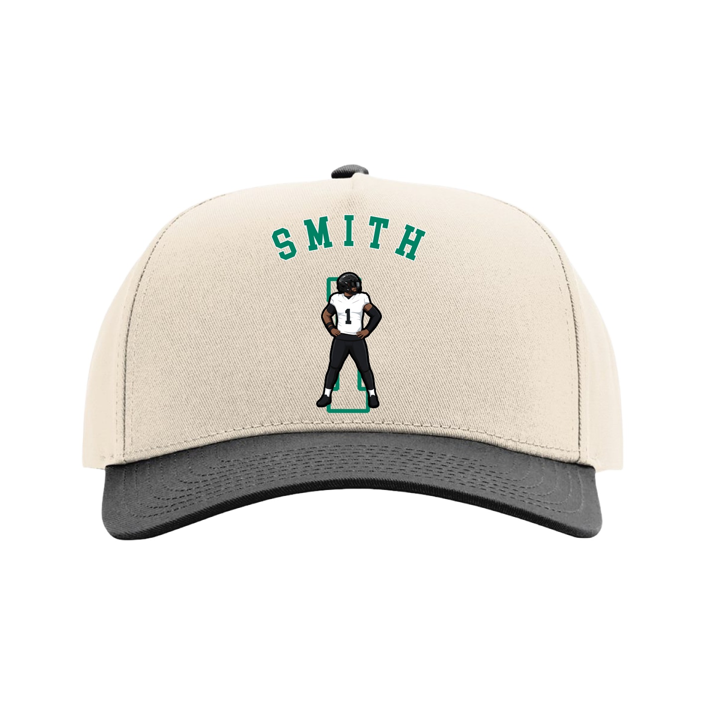 Full Fabric Five-Panel Champ Cap — Shirsey Arch in Cream/Black