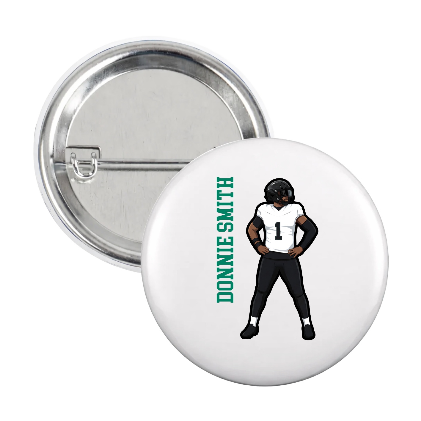 Game Day Button — Name Vertical in White