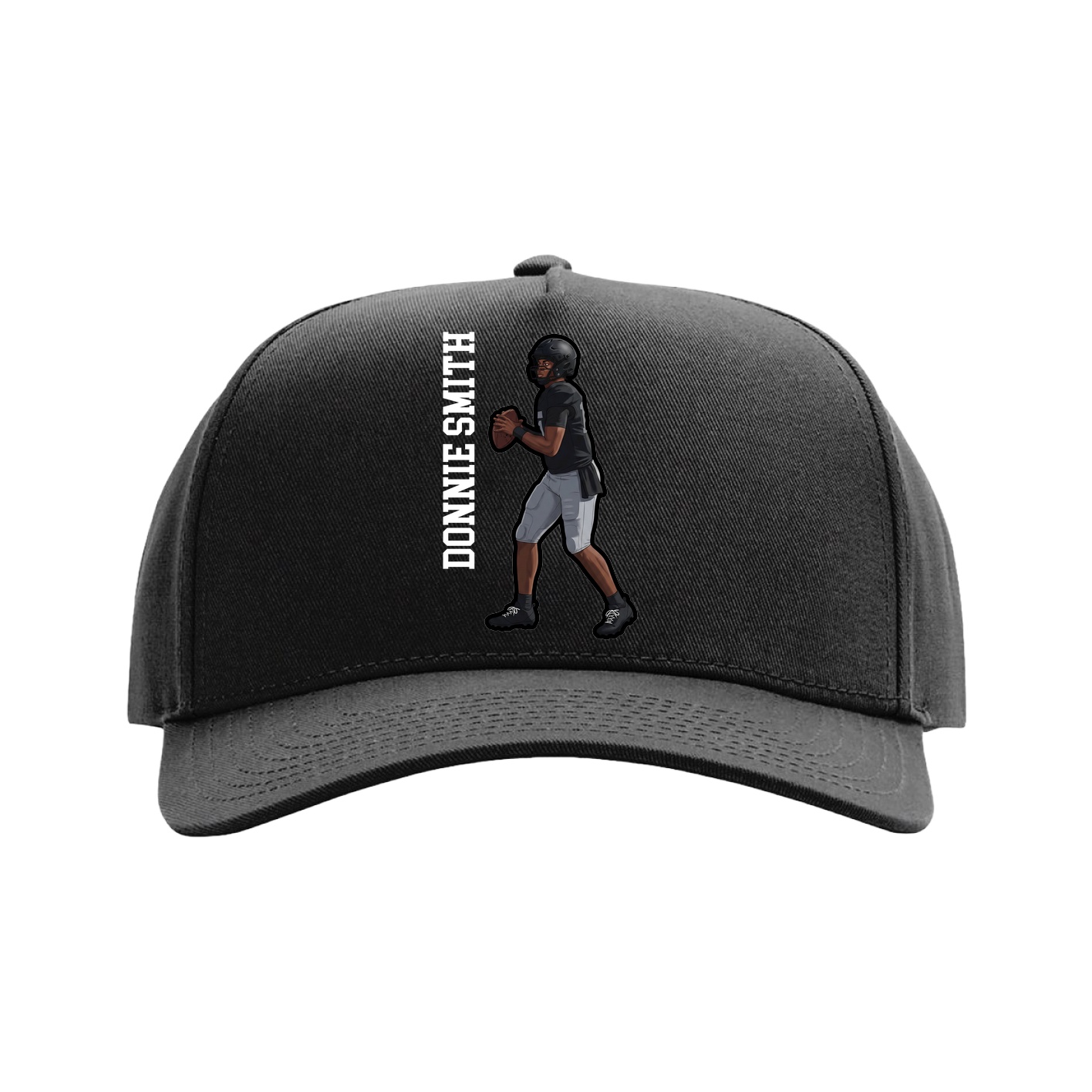 Full Fabric Five-Panel Champ Cap — Name Vertical in Black
