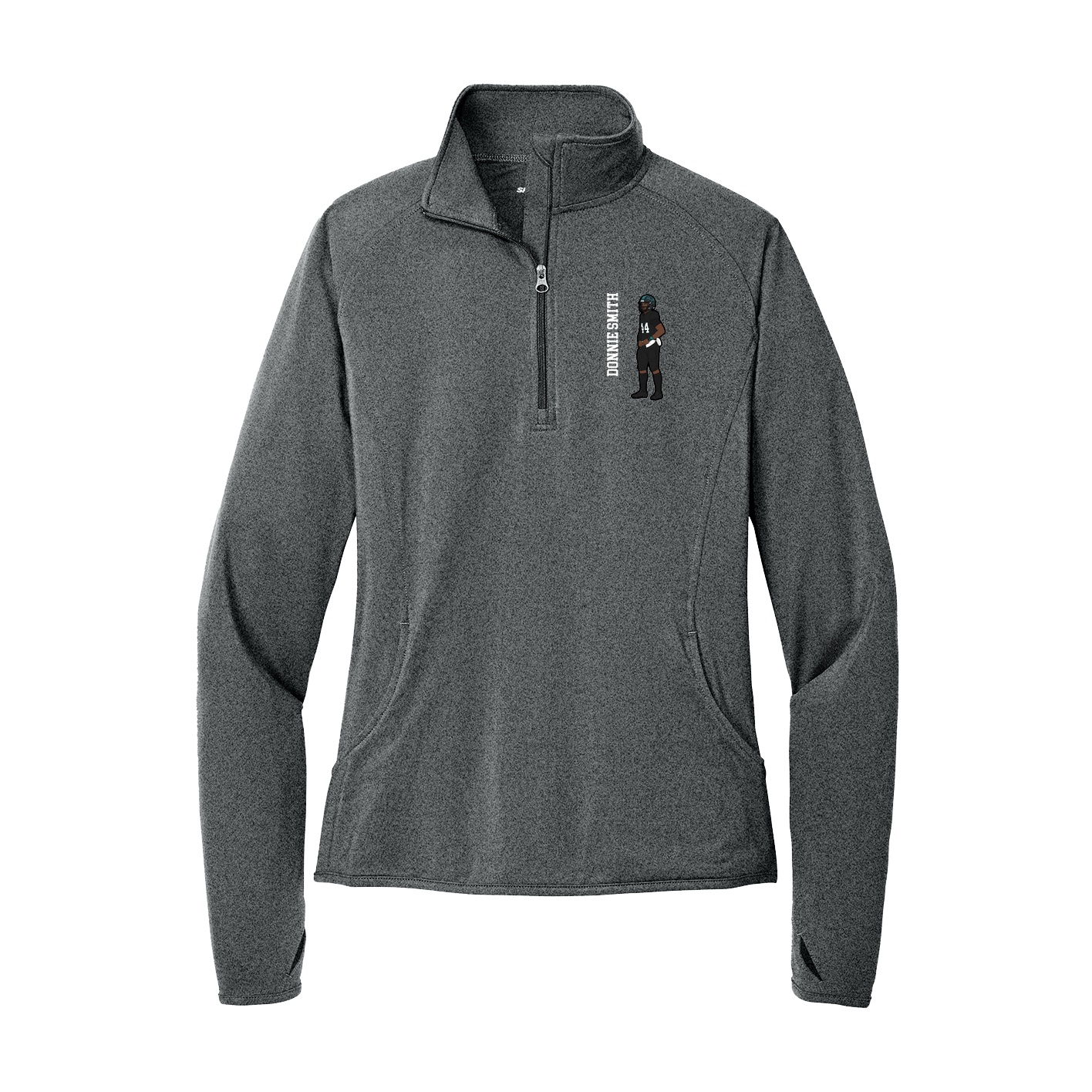 Women's Q-Zip Pullover — Name Vertical in Grey