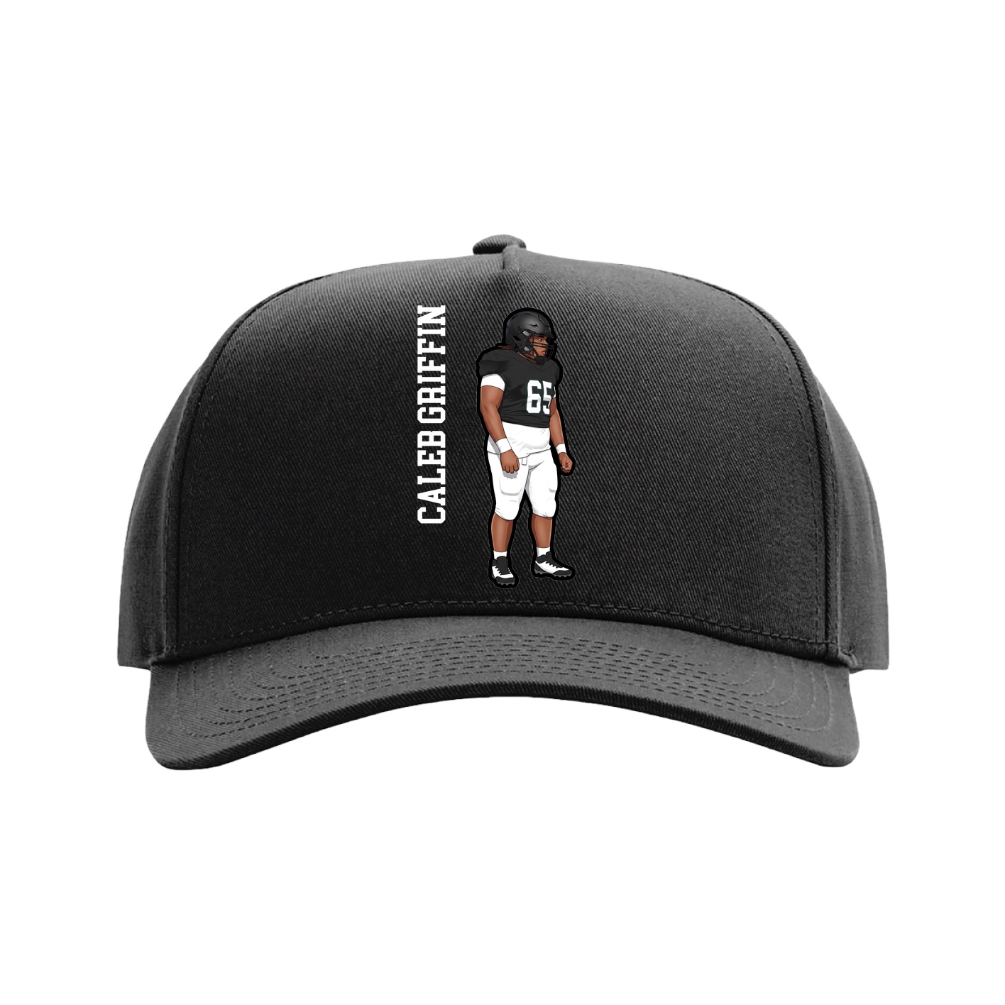 Full Fabric Five-Panel Champ Cap — Name Vertical in Black