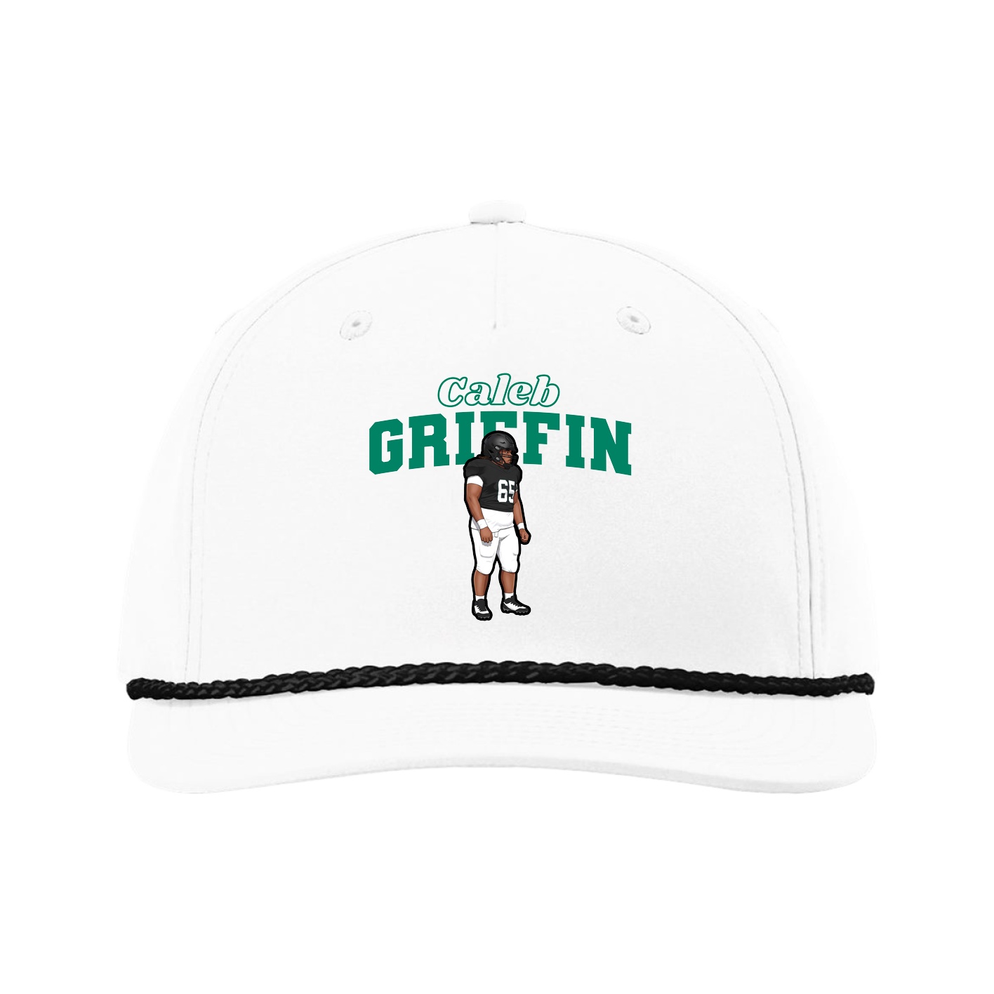 Five-Panel Classic Rope Cap — Name Arch in White