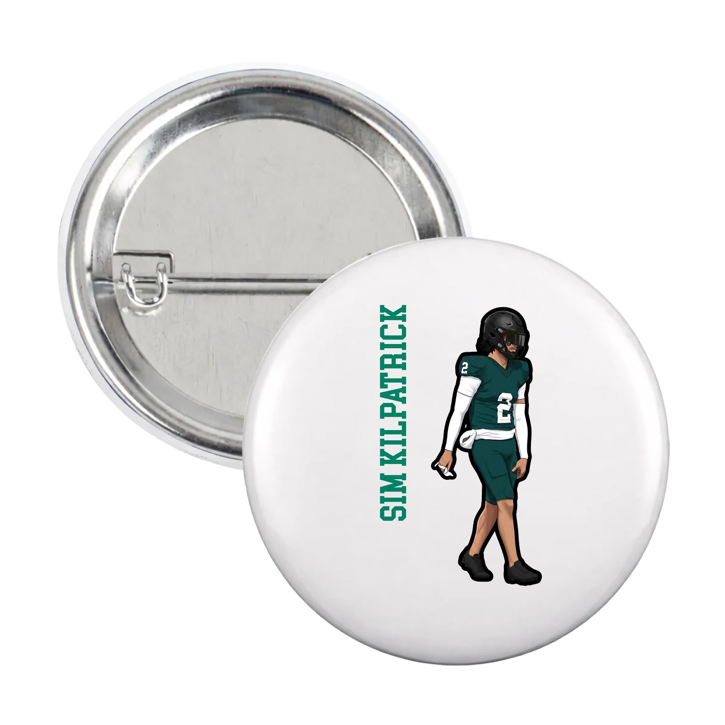 Game Day Button — Name Vertical in White