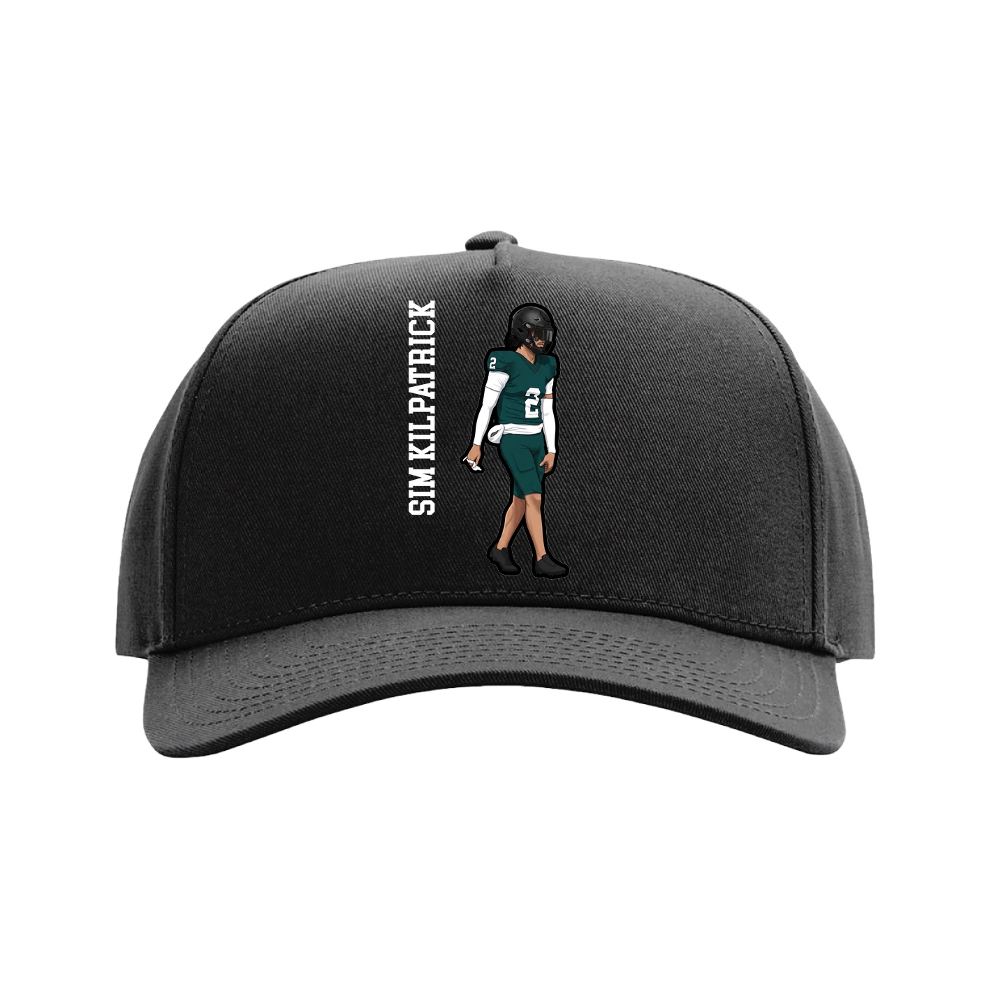 Full Fabric Five-Panel Champ Cap — Name Vertical in Black