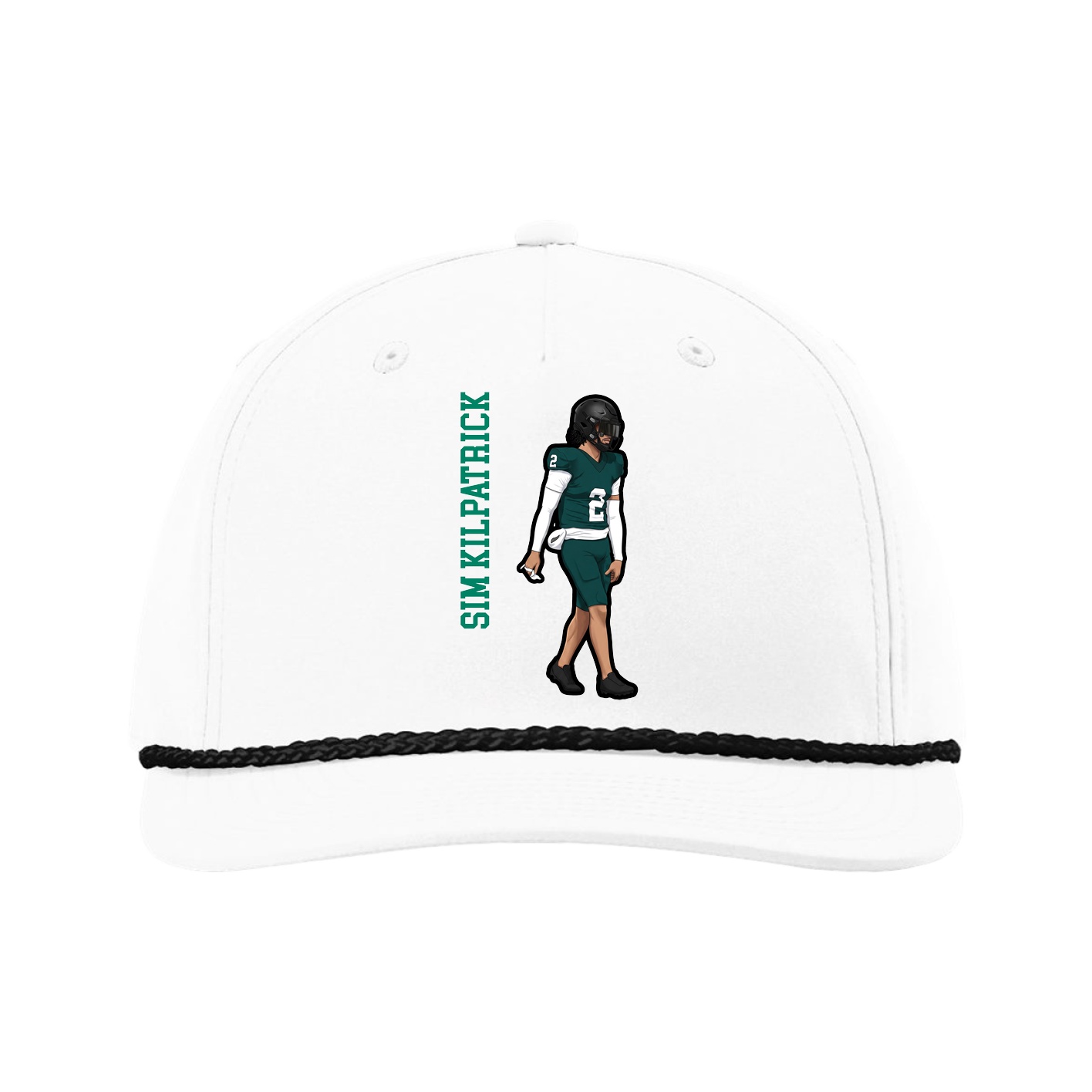 Five-Panel Classic Rope Cap — Name Vertical in White