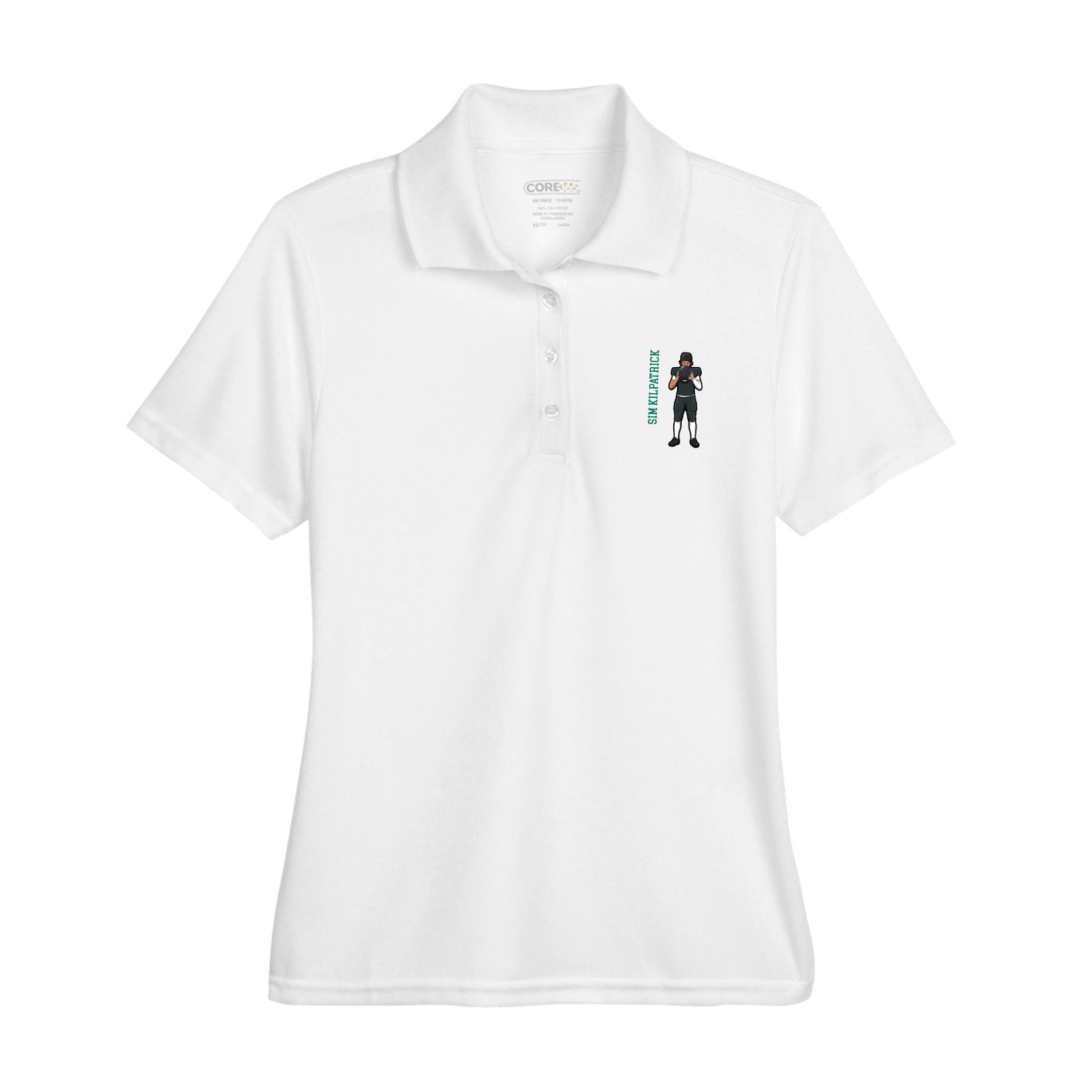 Womens Performance Polo — Name Vertical in White