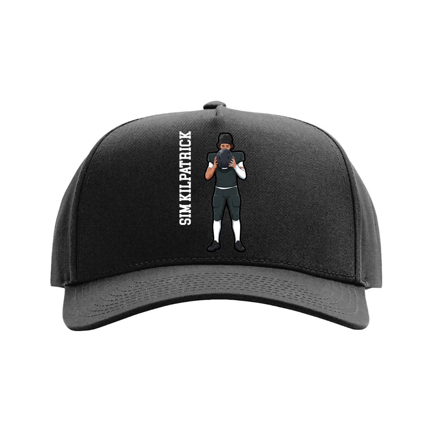 Full Fabric Five-Panel Champ Cap — Name Vertical in Black