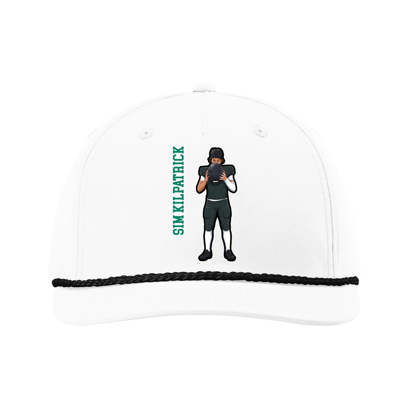 Five-Panel Classic Rope Cap — Name Vertical in White