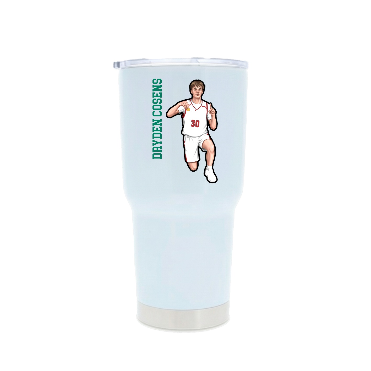 30oz Stainless Steel Tumbler — Name Vertical in White