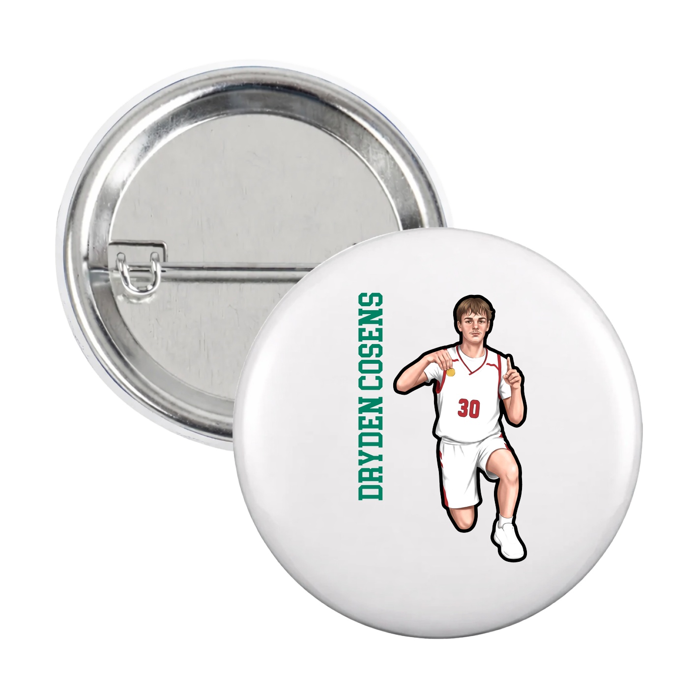 Game Day Button — Name Vertical in White