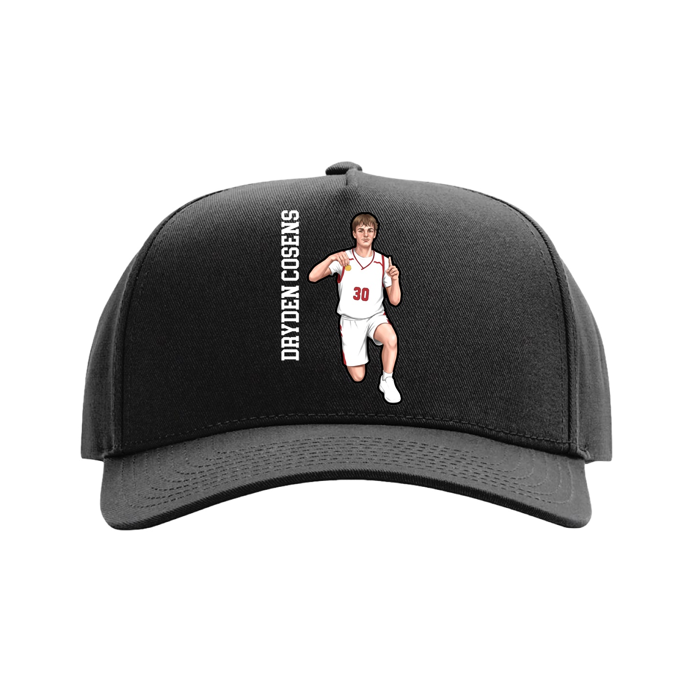 Full Fabric Five-Panel Champ Cap — Name Vertical in Black