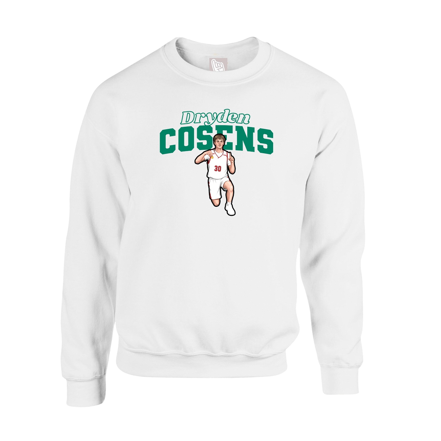 Fleece Crew — Name Arch in White