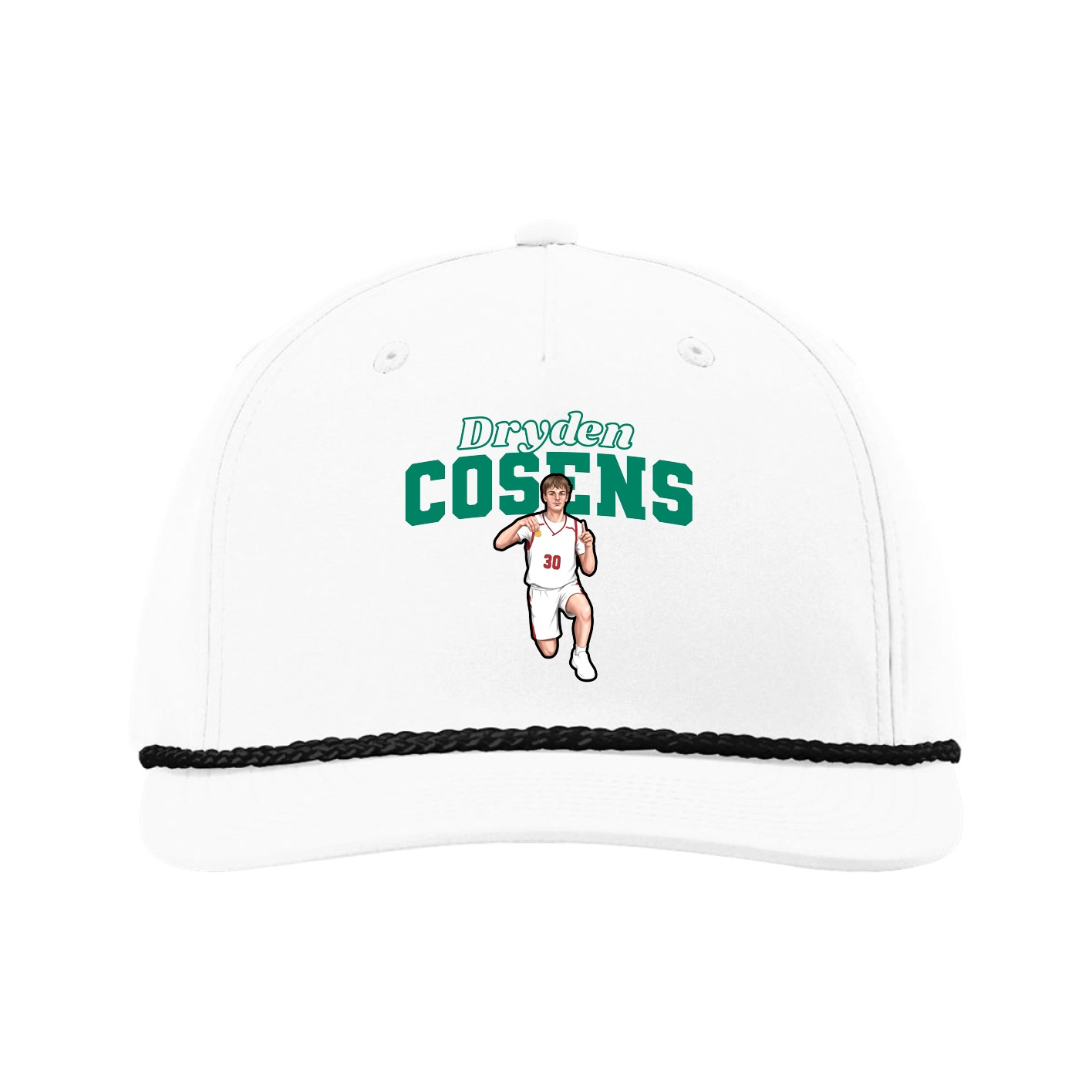Five-Panel Classic Rope Cap — Name Arch in White