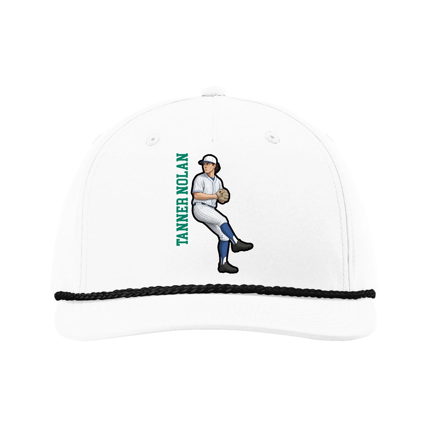 Five-Panel Classic Rope Cap — Name Vertical in White