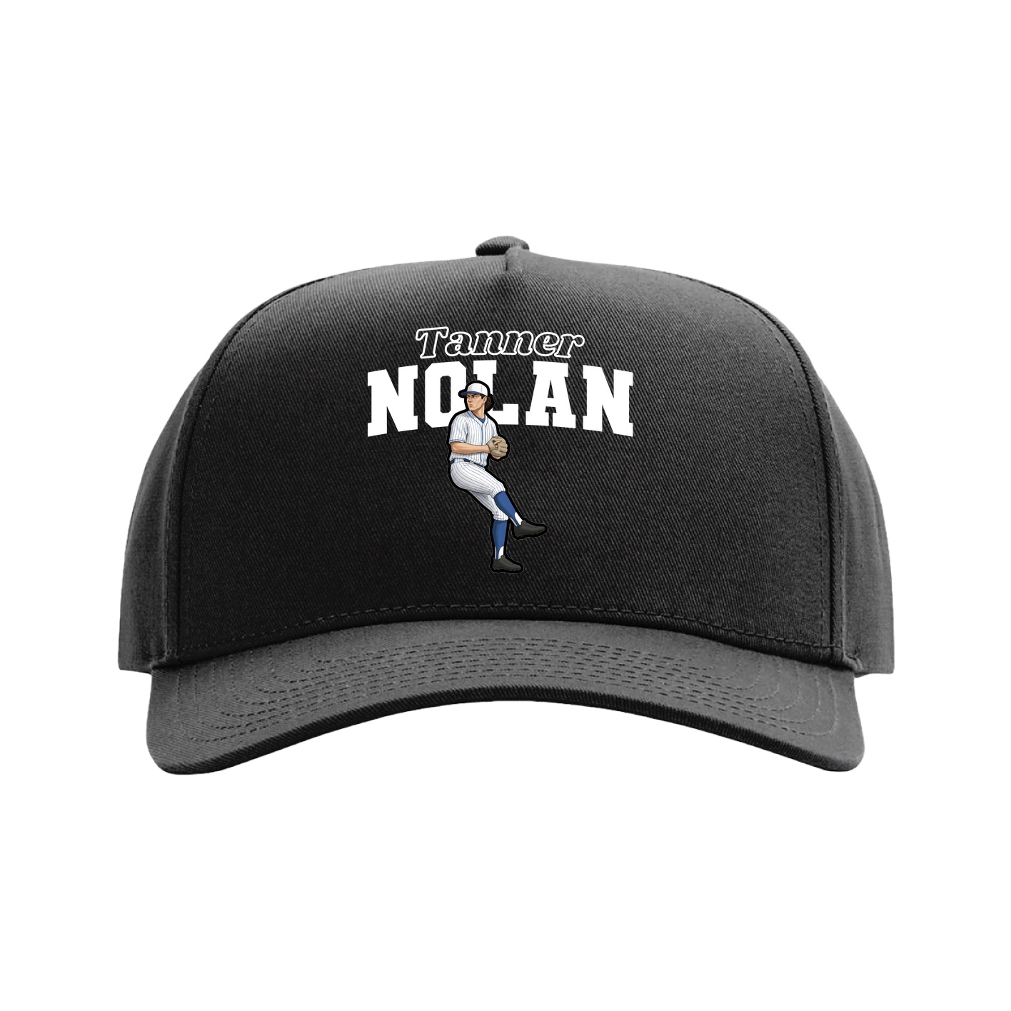 Full Fabric Five-Panel Champ Cap — Name Arch in Black