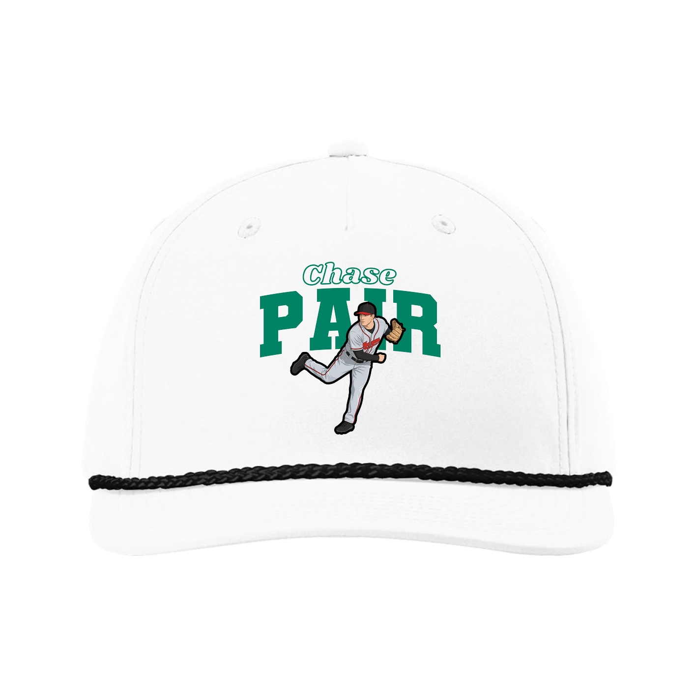 Five-Panel Classic Rope Cap — Name Arch in White