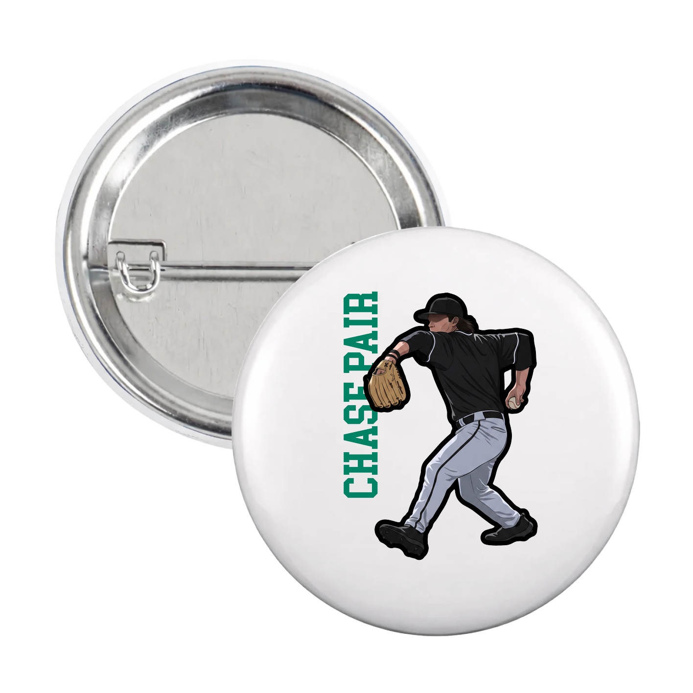 Game Day Button — Name Vertical in White