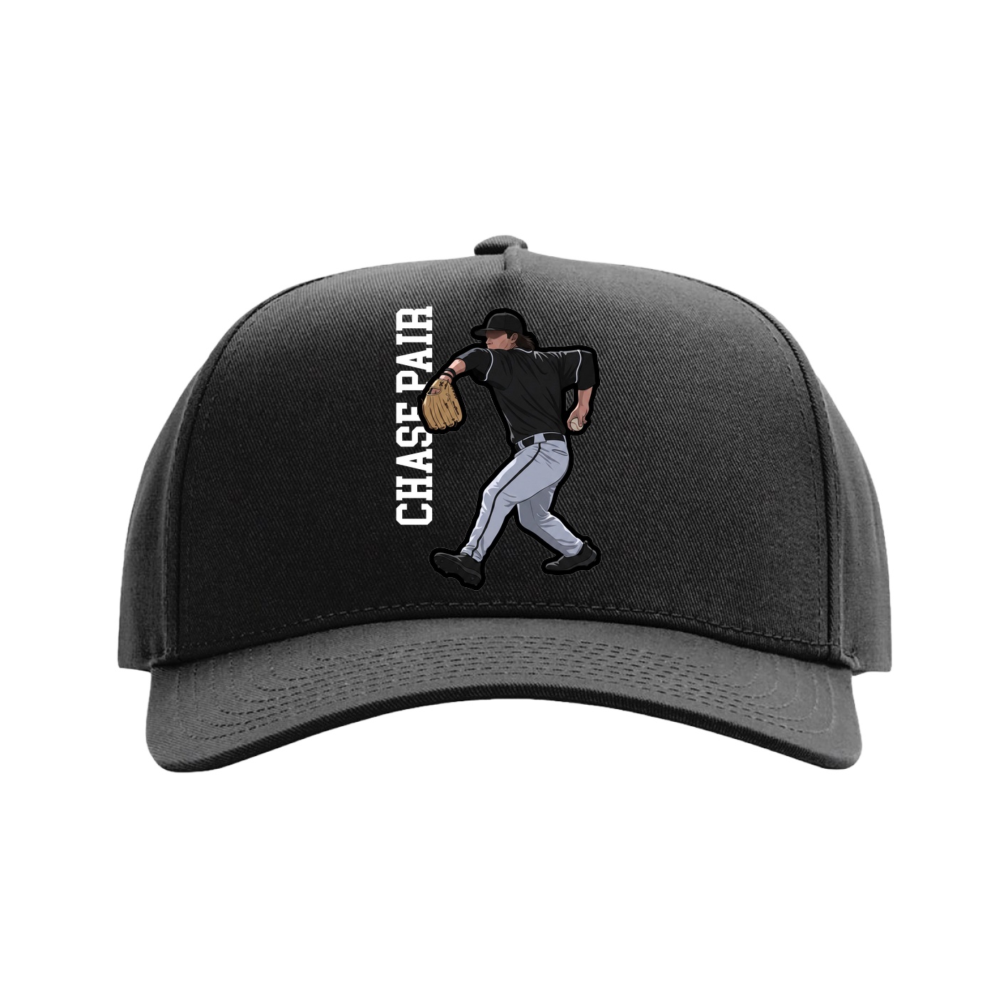 Full Fabric Five-Panel Champ Cap — Name Vertical in Black
