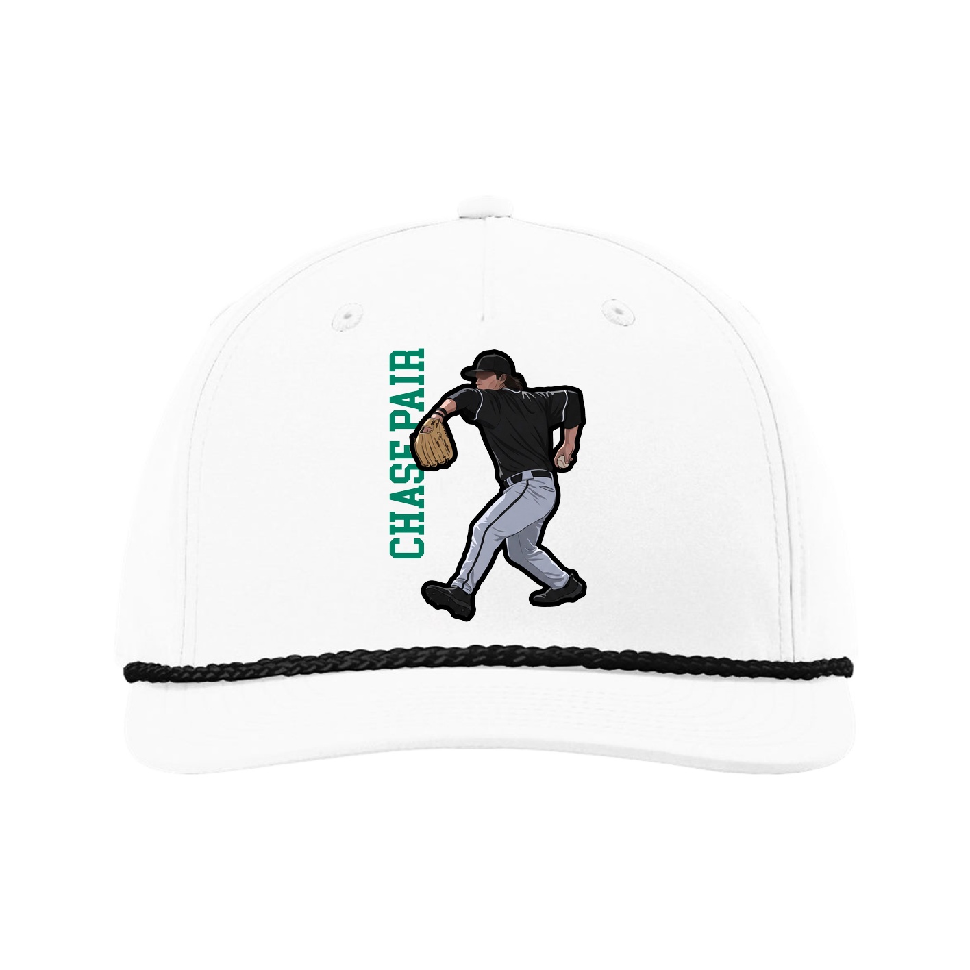 Five-Panel Classic Rope Cap — Name Vertical in White