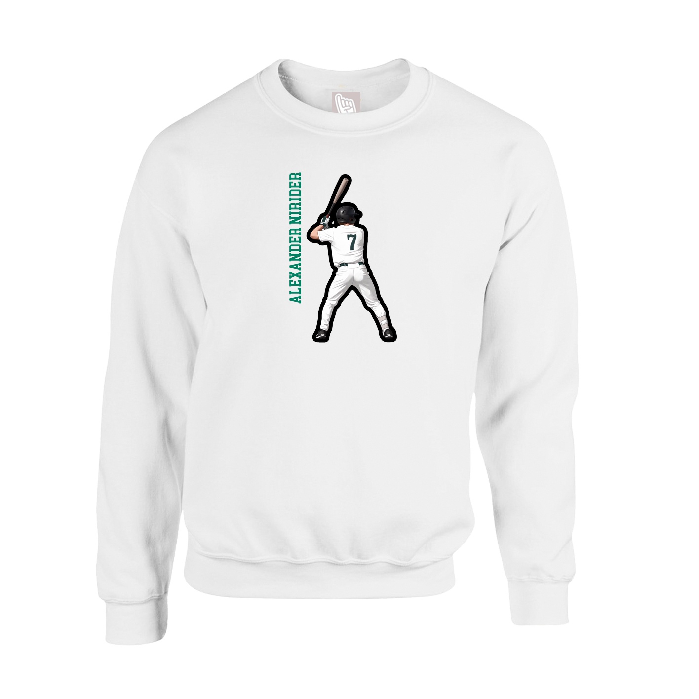 Fleece Crew — Name Vertical in White