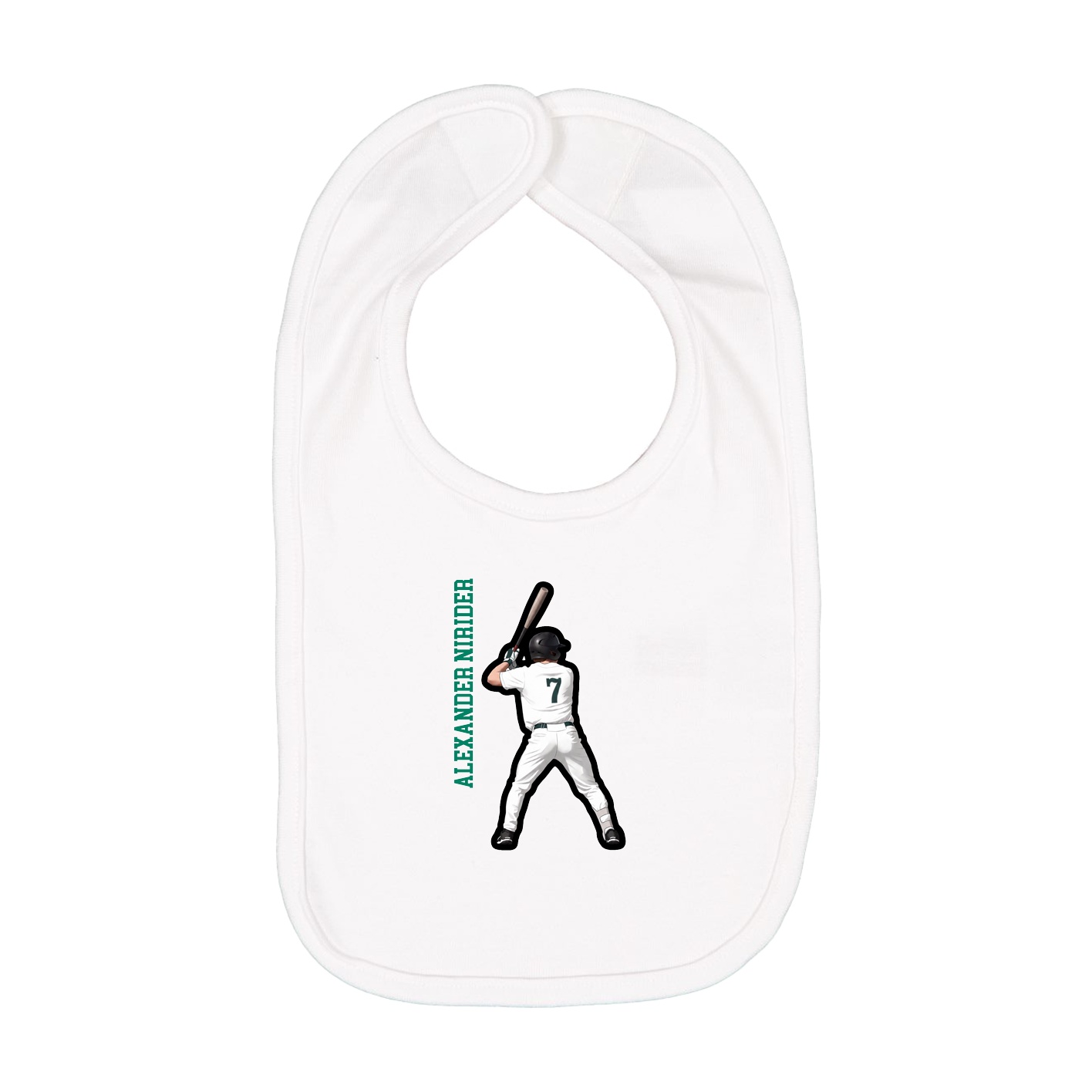 Infant Bib — Name Vertical in White