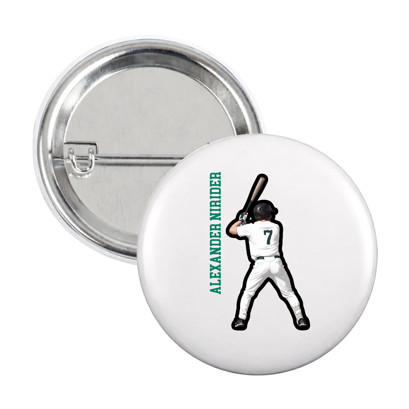 Game Day Button — Name Vertical in White