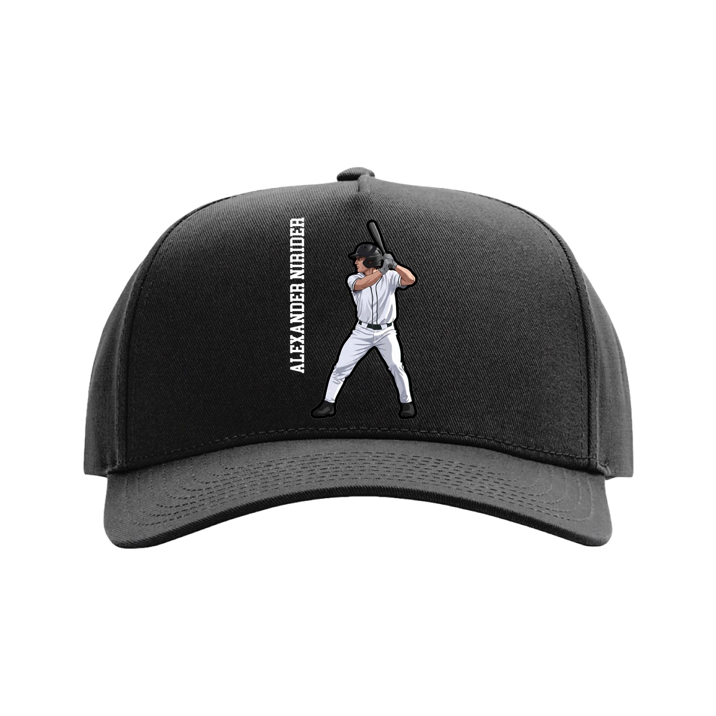 Full Fabric Five-Panel Champ Cap — Name Vertical in Black