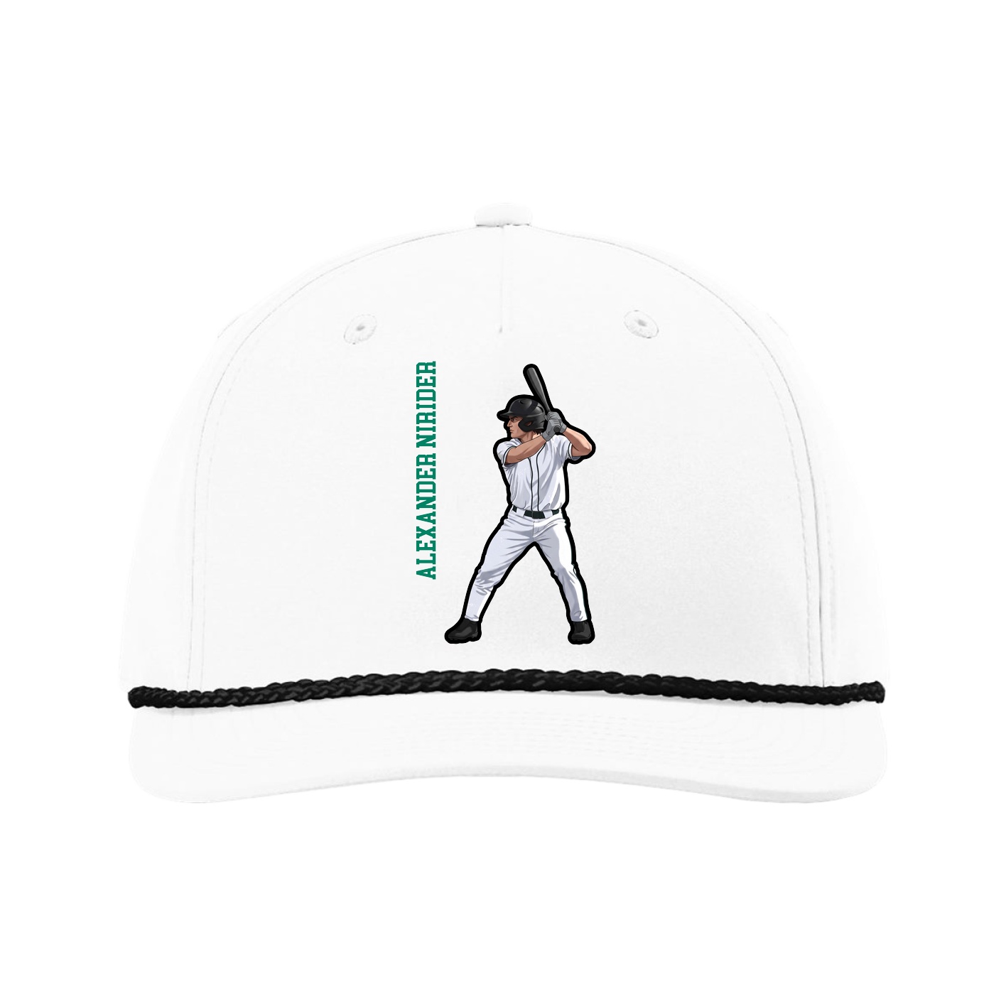 Five-Panel Classic Rope Cap — Name Vertical in White
