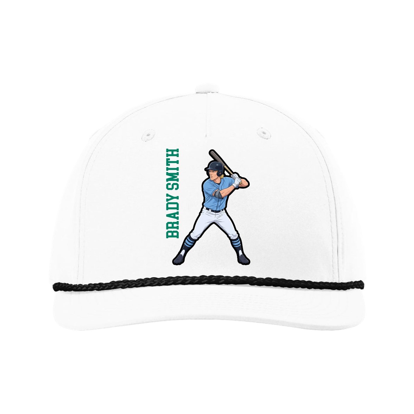 Five-Panel Classic Rope Cap — Name Vertical in White