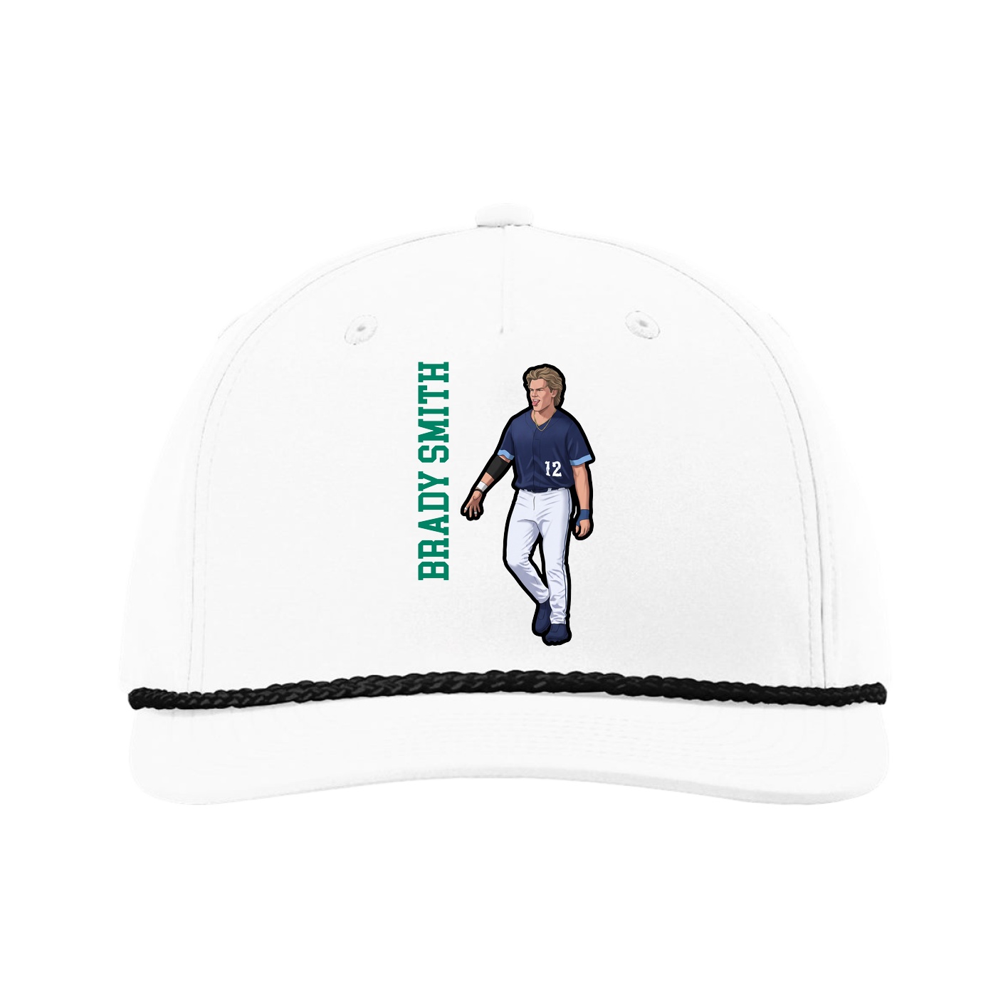 Five-Panel Classic Rope Cap — Name Vertical in White