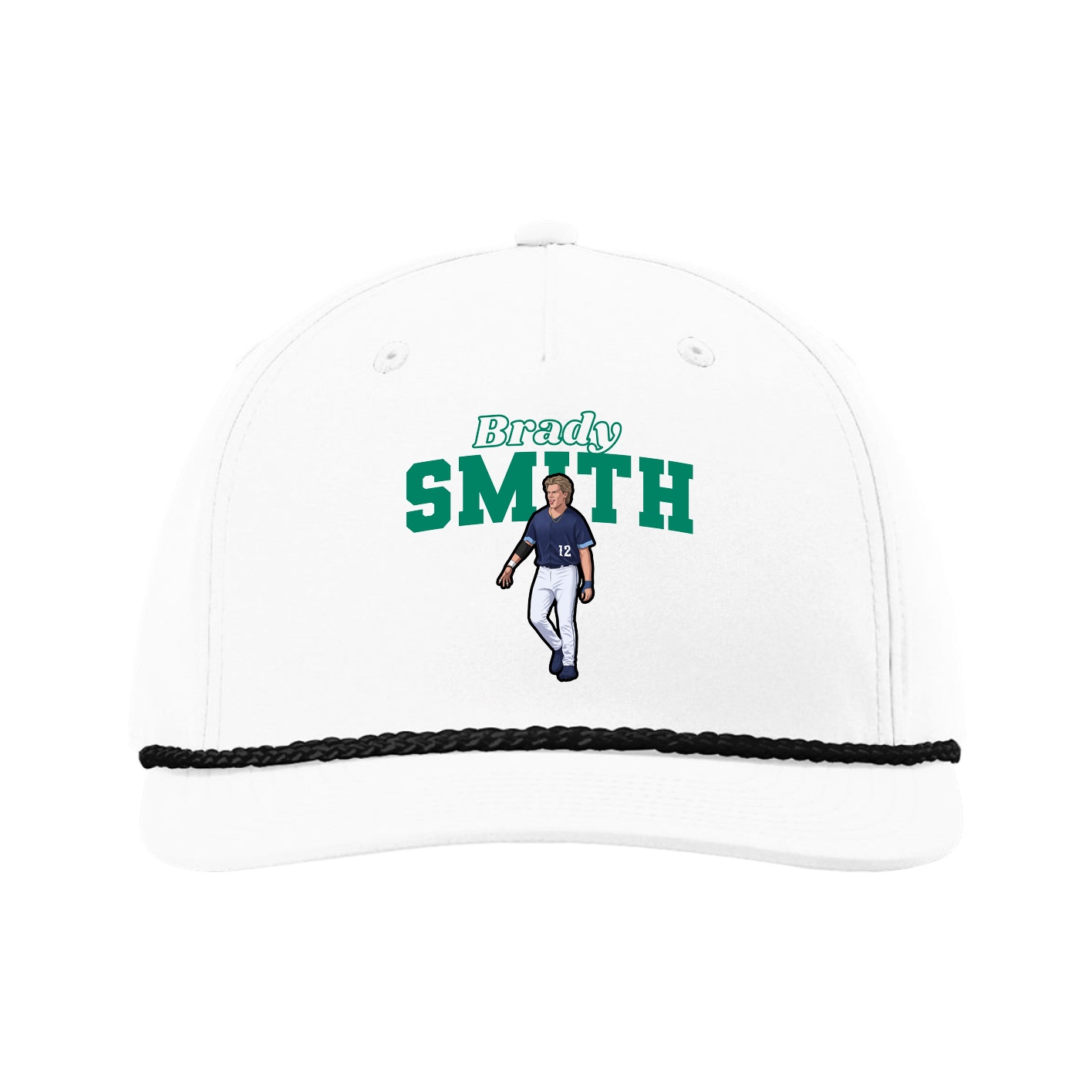 Five-Panel Classic Rope Cap — Name Arch in White