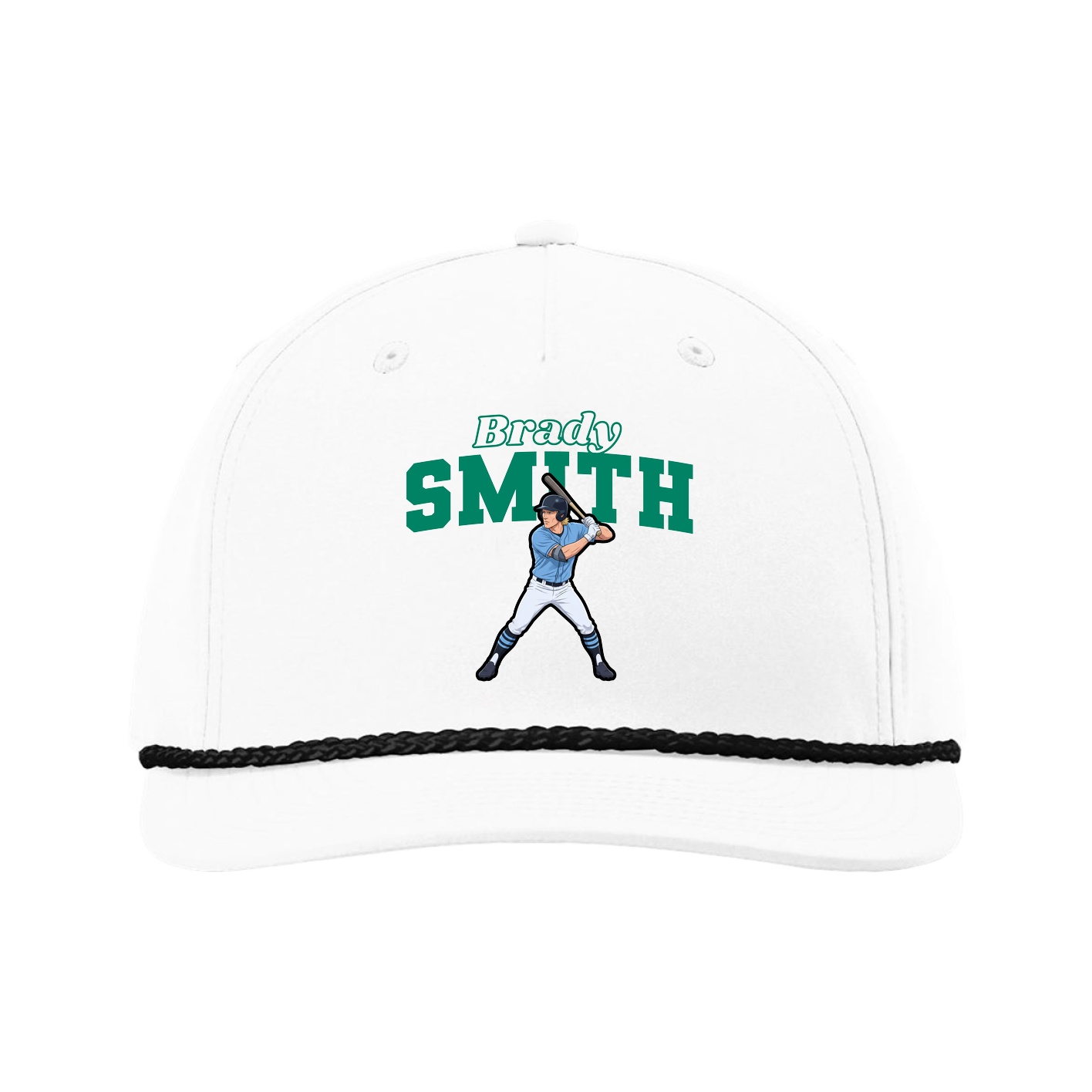 Five-Panel Classic Rope Cap — Name Arch in White