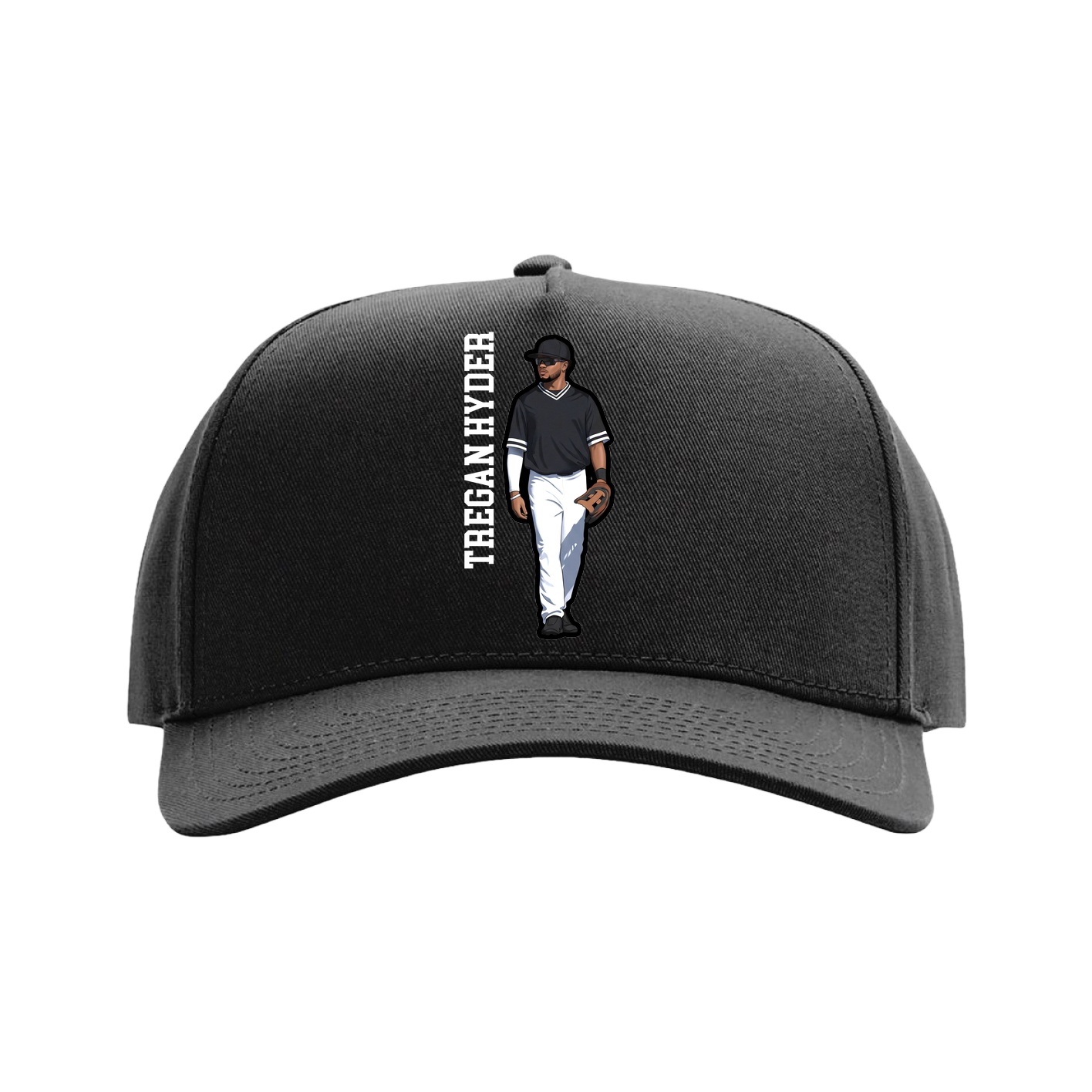 Full Fabric Five-Panel Champ Cap — Name Vertical in Black