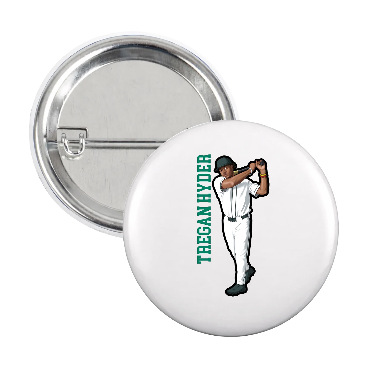 Game Day Button — Name Vertical in White
