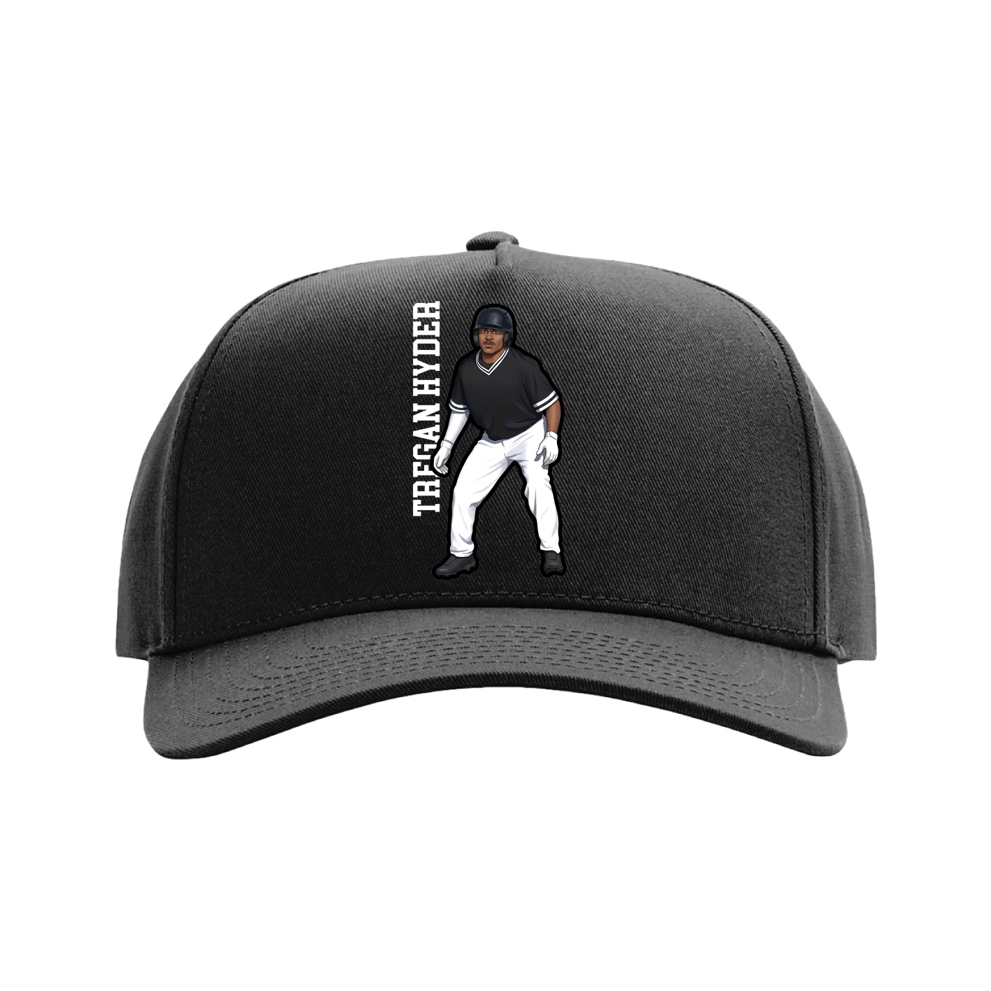 Full Fabric Five-Panel Champ Cap — Name Vertical in Black